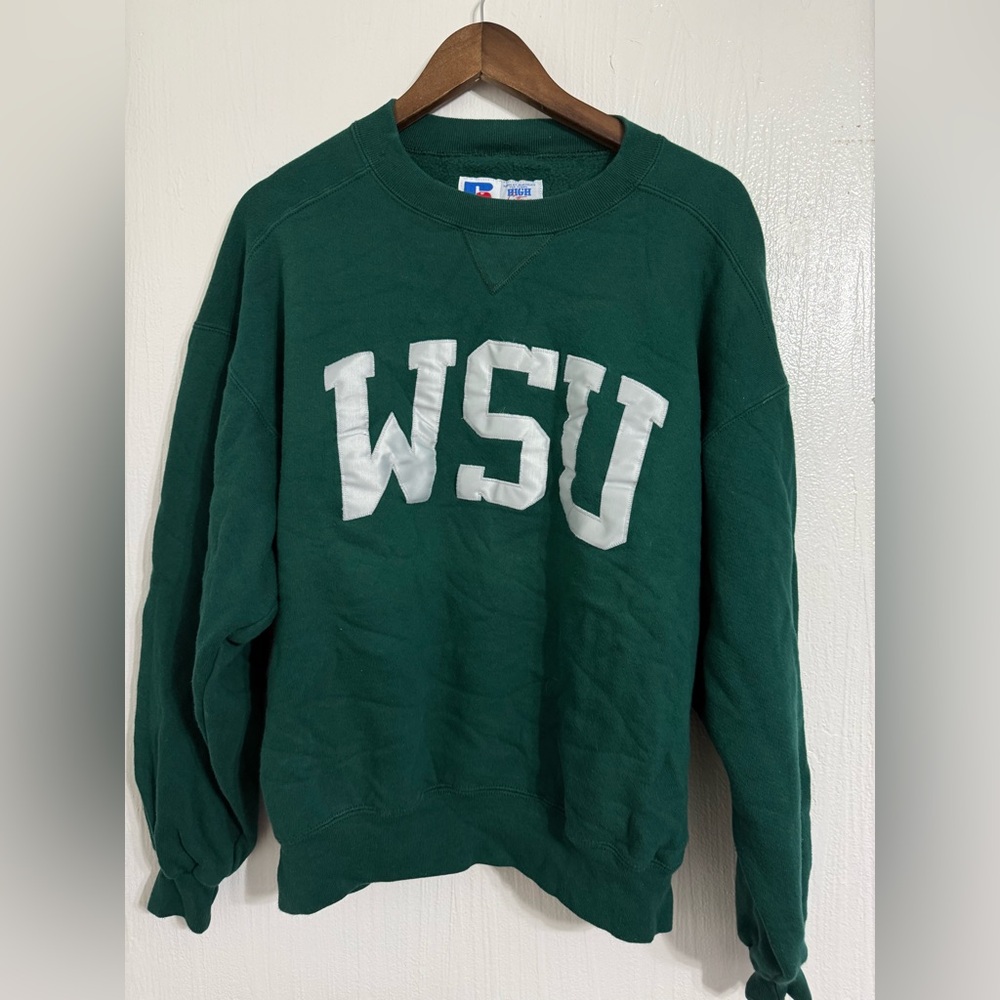 Vintage Russell Athletic Crewneck Sweater WSU Embroidered Green Made In USA XL